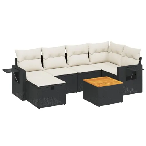 Vrtna garnitura - 7-dijelni set vrtnih sofa od poliratana s jastucima crni - Crna i krem bez spremišta 1 Cijena