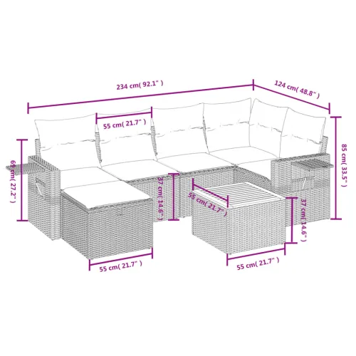 Vrtna garnitura - 7-dijelni set vrtnih sofa od poliratana s jastucima crni - Crna i krem bez spremišta 1 Cijena