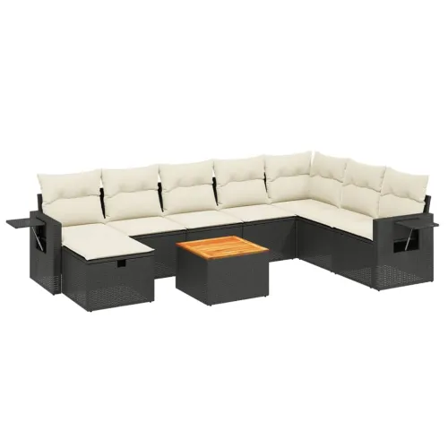Vrtna garnitura - 9-dijelni set vrtnih sofa s jastucima crni od poliratana - Crna i krem bez spremišta 1 Cijena