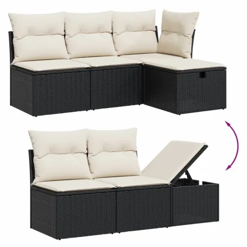 Vrtna garnitura - 7-dijelni set vrtnih sofa od poliratana s jastucima crni - Crna i krem bez spremišta 1 Cijena