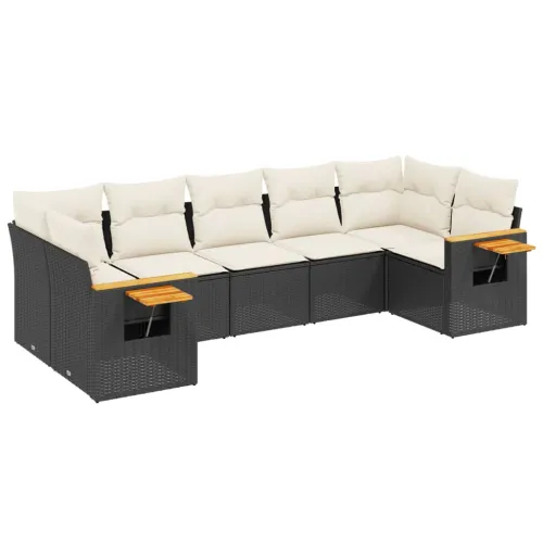 Vrtna garnitura - 7-dijelni set vrtnih sofa od poliratana s jastucima crni - Crna i krem 1 Cijena