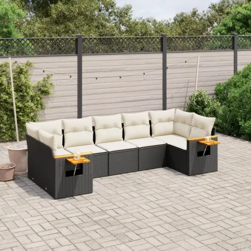 Vrtna garnitura - 7-dijelni set vrtnih sofa od poliratana s jastucima crni - Crna i krem 1 Cijena