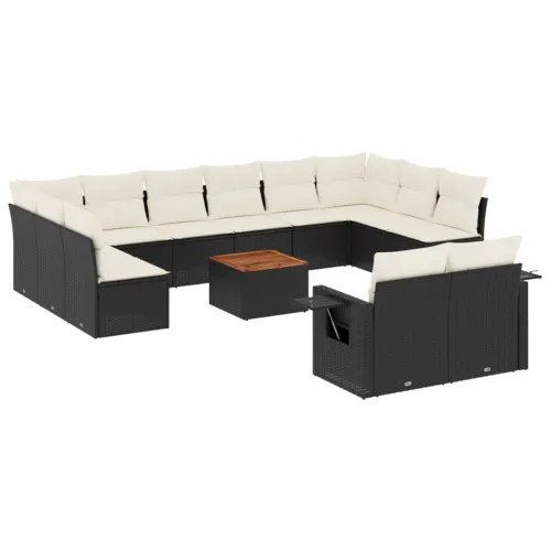 Vrtna garnitura - 13-dijelni set vrtnih sofa s jastucima poliratan crni - Crna i krem 1 Cijena