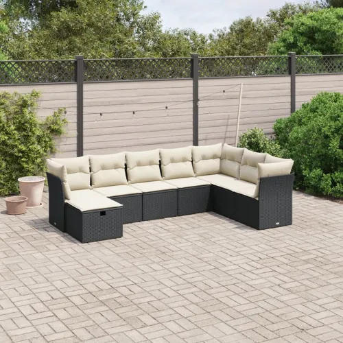Vrtna garnitura - 8-dijelni set vrtnih sofa od poliratana s jastucima crni - Crna i krem bez spremišta 8 Cijena