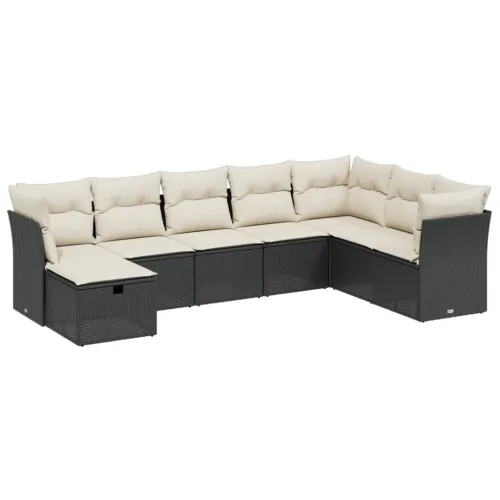 Vrtna garnitura - 8-dijelni set vrtnih sofa od poliratana s jastucima crni - Crna i krem bez spremišta 8 Cijena