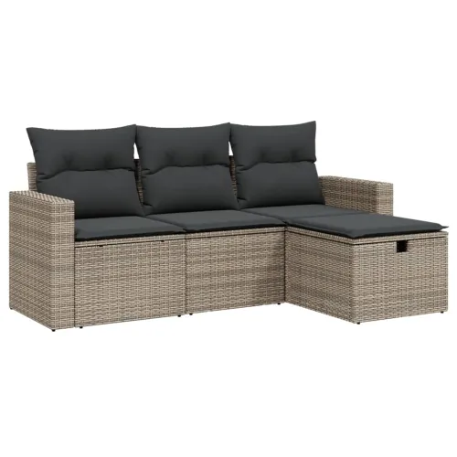Vrtna garnitura - 4-dijelni set vrtnih sofa od poliratana s jastucima sivi - Siva bez spremišta 1 Cijena