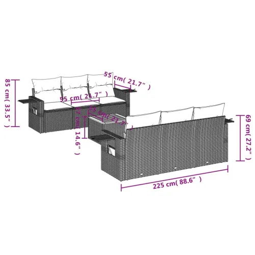 Vrtna garnitura - 7-dijelni set vrtnih sofa sivi od poliratana - Siva 1 Cijena