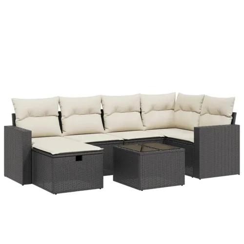 Vrtna garnitura - 7-dijelni set vrtnih sofa od poliratana s jastucima crni - Crna i krem bez spremišta 7 Cijena