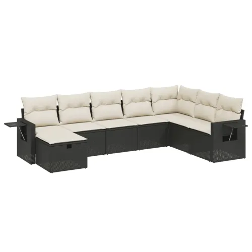 Vrtna garnitura - 8-dijelni set vrtnih sofa od poliratana s jastucima crni - Crna i krem bez spremišta 8 Cijena