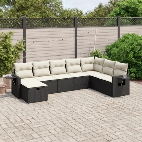 Vrtna garnitura - 8-dijelni set vrtnih sofa od poliratana s jastucima crni - Crna i krem bez spremišta 8 Cijena