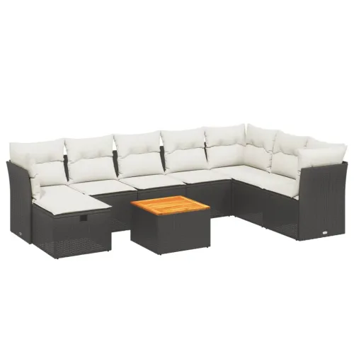 Vrtna garnitura - 9-dijelni set vrtnih sofa s jastucima crni od poliratana - Crna i krem bez spremišta 1 Cijena