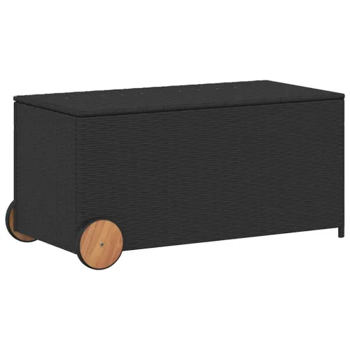 Vrtna kutija za pohranu s kotačima crna 190 L od poliratana - Crna 107 x 55 x 50/53 cm Crna 107 x 55 x 50/53 cm Cijena