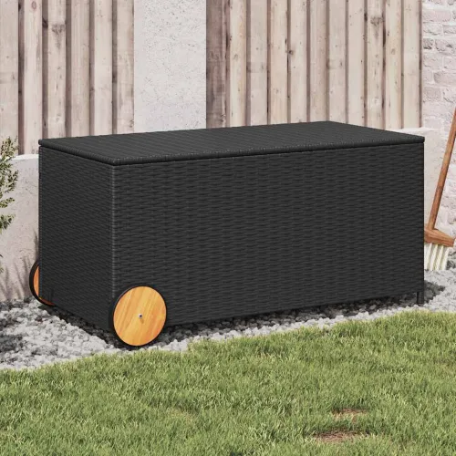 Vrtna kutija za pohranu s kotačima crna 190 L od poliratana - Crna 107 x 55 x 50/53 cm Crna 107 x 55 x 50/53 cm Cijena