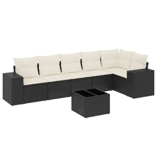 Vrtna garnitura - 7-dijelni set vrtnih sofa od poliratana s jastucima crni - Crna i krem Sa stolom Cijena