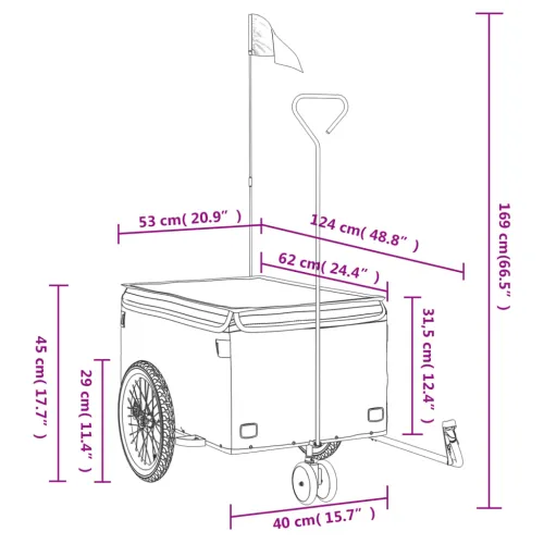 Prikolica za bicikl crno-plava 30 kg željezna - Plava 124 x 53 x 45 cm Cijena