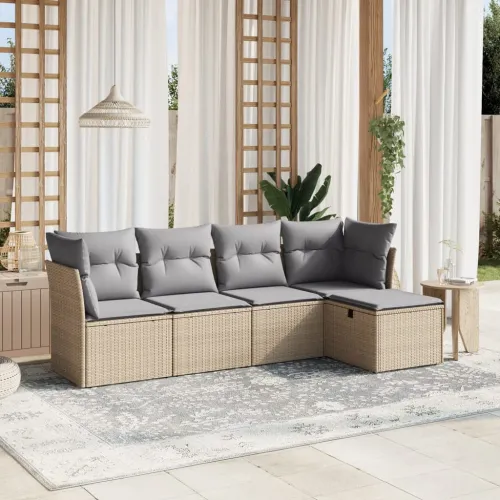 Vrtna garnitura - 5-dijelni set vrtnih sofa s jastucima bež od poliratana - bež i siva bez spremišta 5 Cijena