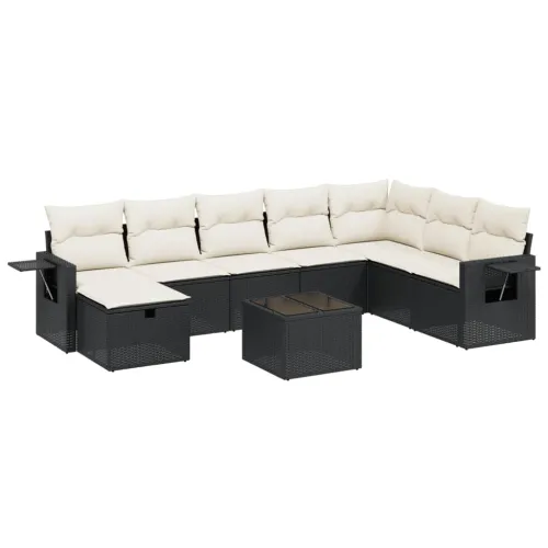 Vrtna garnitura - 9-dijelni set vrtnih sofa s jastucima crni od poliratana - Crna i krem bez spremišta 9 Cijena