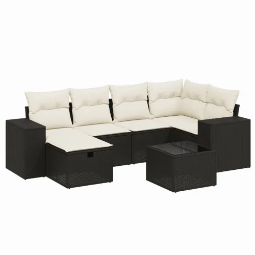 Vrtna garnitura - 7-dijelni set vrtnih sofa od poliratana s jastucima crni - Crna i krem bez spremišta 7 Cijena