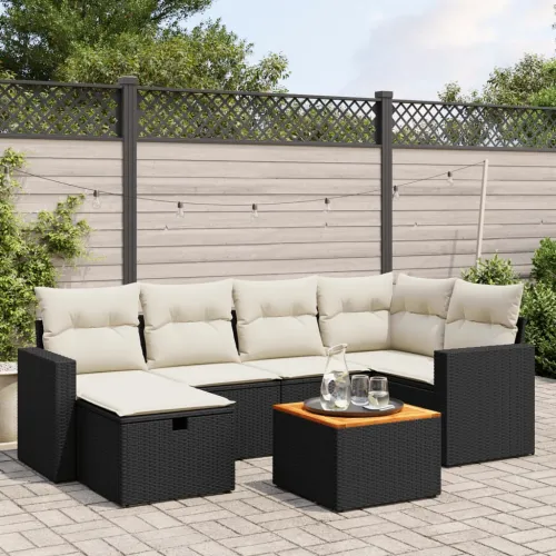 Vrtna garnitura - 7-dijelni set vrtnih sofa od poliratana s jastucima crni - Crna i krem bez spremišta 1 Cijena