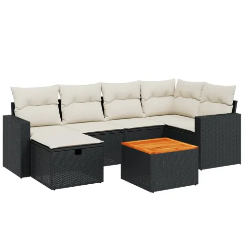 Vrtna garnitura - 7-dijelni set vrtnih sofa od poliratana s jastucima crni - Crna i krem bez spremišta 1 Cijena