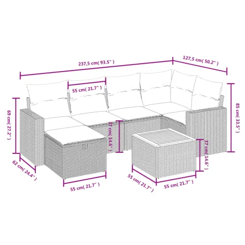 Vrtna garnitura - 7-dijelni set vrtnih sofa od poliratana s jastucima crni - Crna i krem bez spremišta 1 Cijena