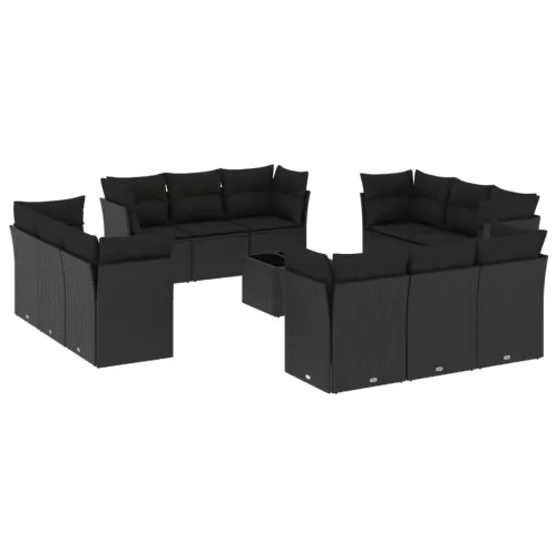 Vrtna garnitura - 13-dijelni set vrtnih sofa s jastucima poliratan crni - Crna Sa stolom 1 Crna Cijena