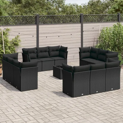 Vrtna garnitura - 13-dijelni set vrtnih sofa s jastucima poliratan crni - Crna Sa stolom 1 Crna Cijena
