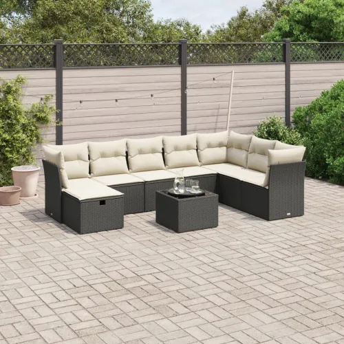 Vrtna garnitura - 9-dijelni set vrtnih sofa s jastucima crni od poliratana - Crna i krem bez spremišta 9 Cijena