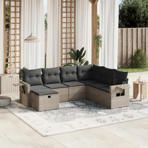 Vrtna garnitura - 7-dijelni set vrtnih sofa sivi od poliratana - Siva Bez stola 1 Cijena