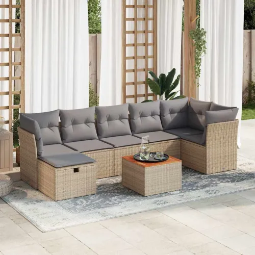 Vrtna garnitura - 8-dijelni set vrtnih sofa s jastucima bež od poliratana - mješavina bež i svjetlosive 3x kutna + 3x srednja +  Cijena