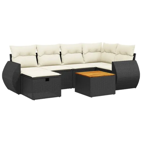 Vrtna garnitura - 7-dijelni set vrtnih sofa od poliratana s jastucima crni - Crna i krem bez spremišta 1 Cijena