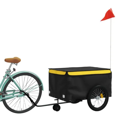 Prikolica za bicikl crno-žuta 45 kg željezna - Žuta 137 x 68 x 59 cm Cijena