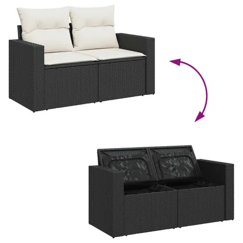 Vrtna garnitura - 8-dijelni set vrtnih sofa od poliratana s jastucima crni - Crna i krem kutna + 3x srednja + tabure + stol 1 Cijena