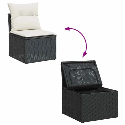 Vrtna garnitura - 8-dijelni set vrtnih sofa od poliratana s jastucima crni - Crna i krem kutna + 3x srednja + tabure + stol 1 Cijena