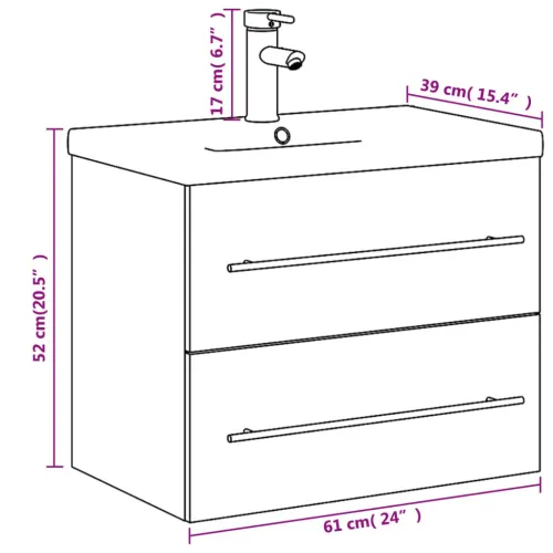 Kupaonski ormarić s ugrađenim Lavabo - Umivaonikom siva boja hrasta - Sivi hrast sonoma 60 x 38.5 x 48 cm Sa slavinom Cijena