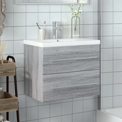 Kupaonski ormarić s ugrađenim Lavabo - Umivaonikom siva boja hrasta - Sivi hrast sonoma 60 x 38.5 x 48 cm Sa slavinom Cijena