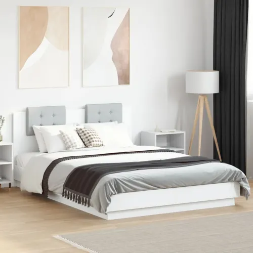 Okvir kreveta s uzglavljem i LED svjetlima bijeli 140 x 200 cm - Bijela 140 x 200 cm Bijela 140 x 200 cm Cijena