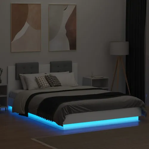 Okvir kreveta s uzglavljem i LED svjetlima bijeli 140 x 200 cm - Bijela 140 x 200 cm Bijela 140 x 200 cm Cijena