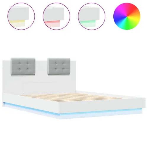 Okvir kreveta s uzglavljem i LED svjetlima bijeli 140 x 200 cm - Bijela 140 x 200 cm Bijela 140 x 200 cm Cijena