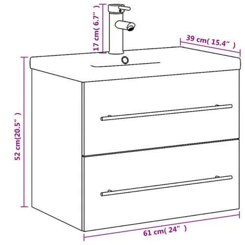 Kupaonski ormarić s ugrađenim Lavabo - Umivaonikom bijeli - Bijela 60 x 38.5 x 48 cm Sa slavinom Cijena