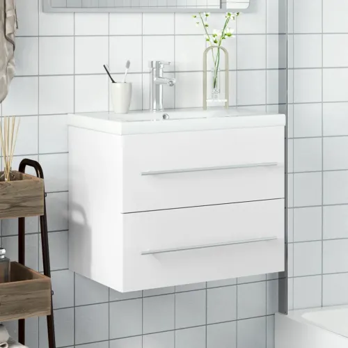 Kupaonski ormarić s ugrađenim Lavabo - Umivaonikom bijeli - Bijela 60 x 38.5 x 48 cm Sa slavinom Cijena