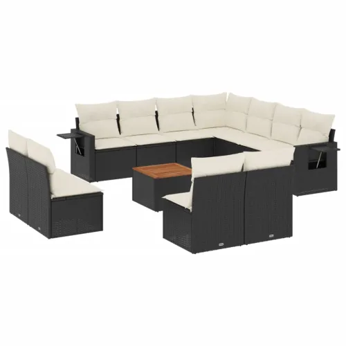 Vrtna garnitura - 12-dijelni set vrtnih sofa od poliratana s jastucima crni - Crna i krem 1 Cijena