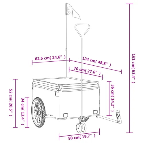 Prikolica za bicikl crno-zelena 45 kg željezna - Zelena 62.5 x 124 x 52 cm Cijena
