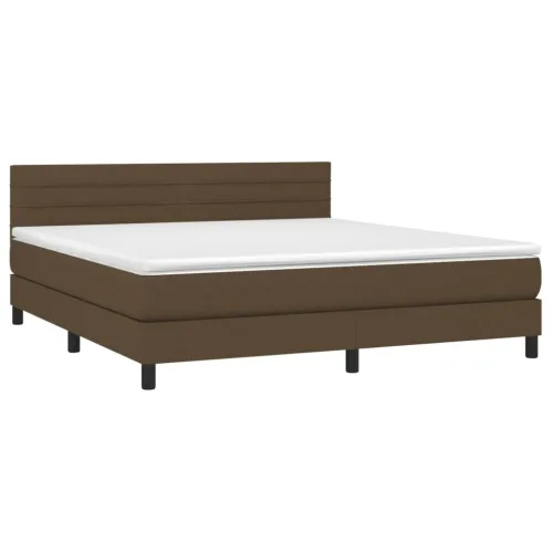 Krevet box spring s madracem LED tamnosmeđi 180x200 cm tkanina - Tamno smeđa 180 x 200 cm vodoravne pruge Cijena