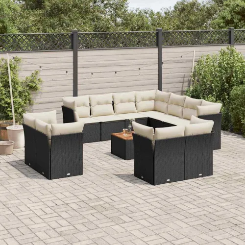 Vrtna garnitura - 12-dijelni set vrtnih sofa od poliratana s jastucima crni - Crna i krem 1 Cijena