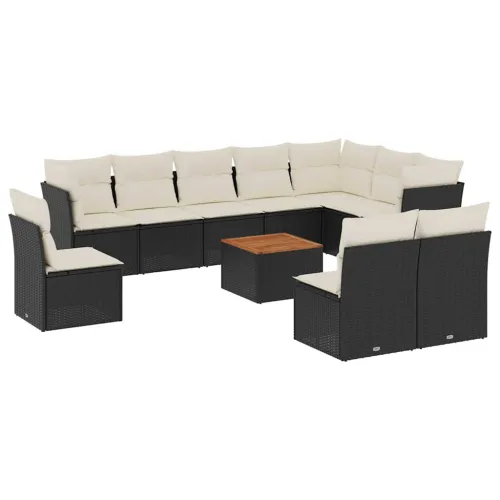 Vrtna garnitura - 11-dijelni set vrtnih sofa od poliratana s jastucima crni - Crna i krem 1 Cijena