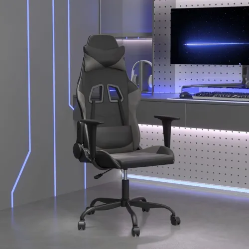 Gaming stolica crno-siva od umjetne kože - Crna i siva Bez naslona za noge Cijena