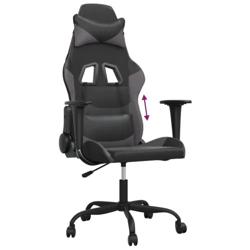 Gaming stolica crno-siva od umjetne kože - Crna i siva Bez naslona za noge Cijena