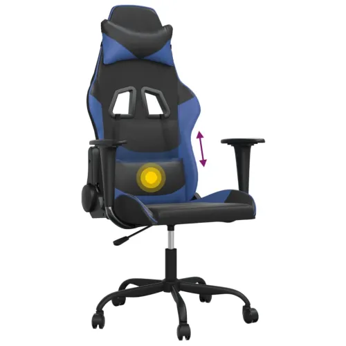 Masažna Gaming stolica crno-plava od umjetne kože - Crna i plava Bez naslona za noge Cijena