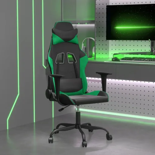 Masažna Gaming stolica crno-zelena od umjetne kože - Crna i zelena Bez naslona za noge Cijena